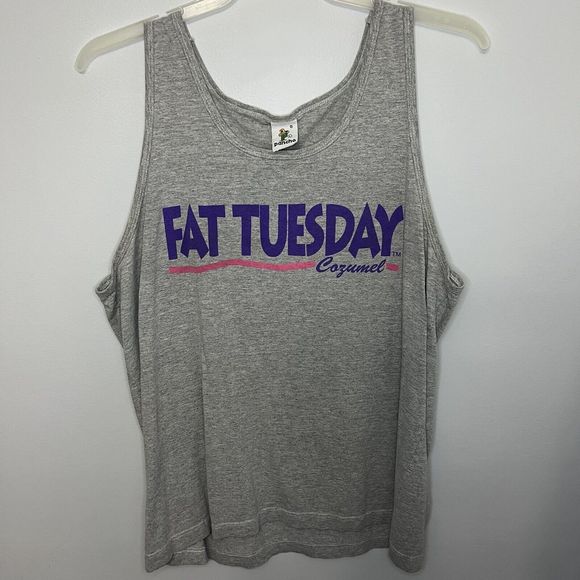 Fat Tuesday Cozumel Vintage Tank Top Gray Graphic Print Large Party RARE VGCond - Picture 1 of 10